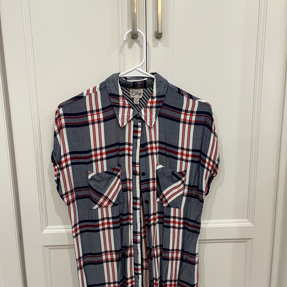 Red, white and blue como vintage short sleeve flannel